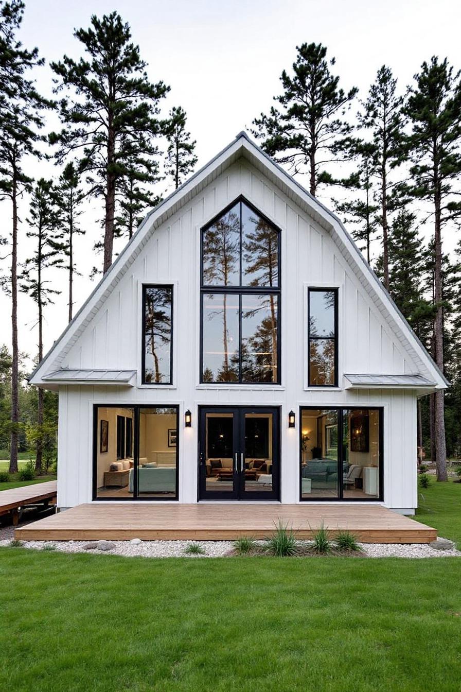 A-Frame Home with Tall Windows in a Forest Setting