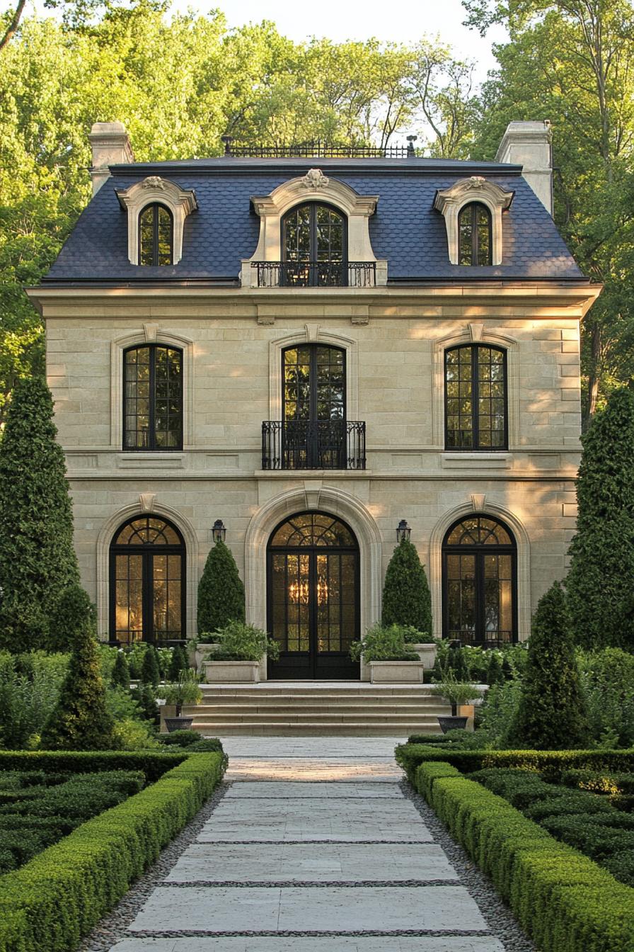 Luxury stone house with manicured gardens