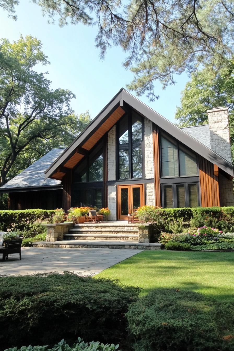 Charming A-frame house with stone and wood accents