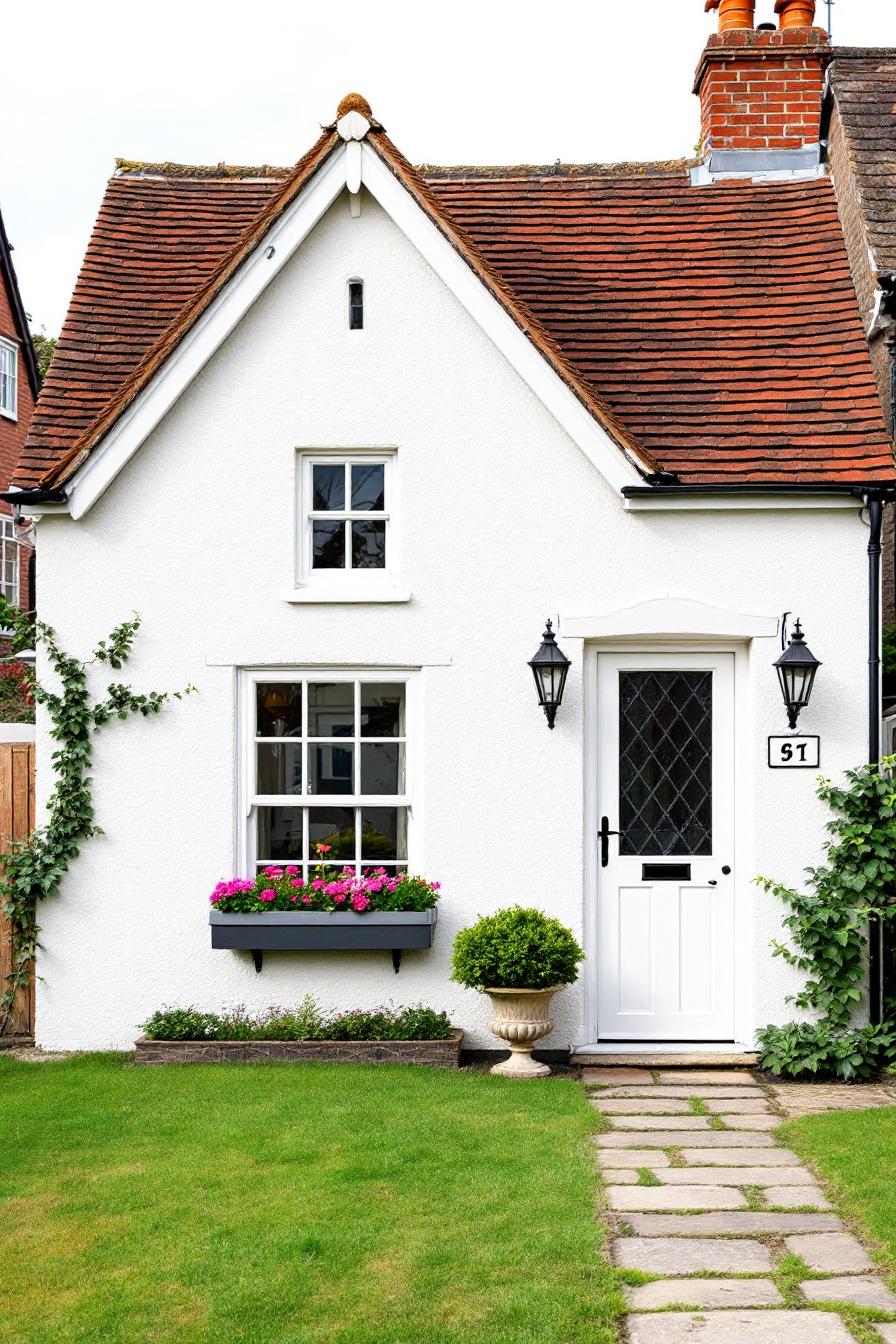 Cozy white cottage with charming details