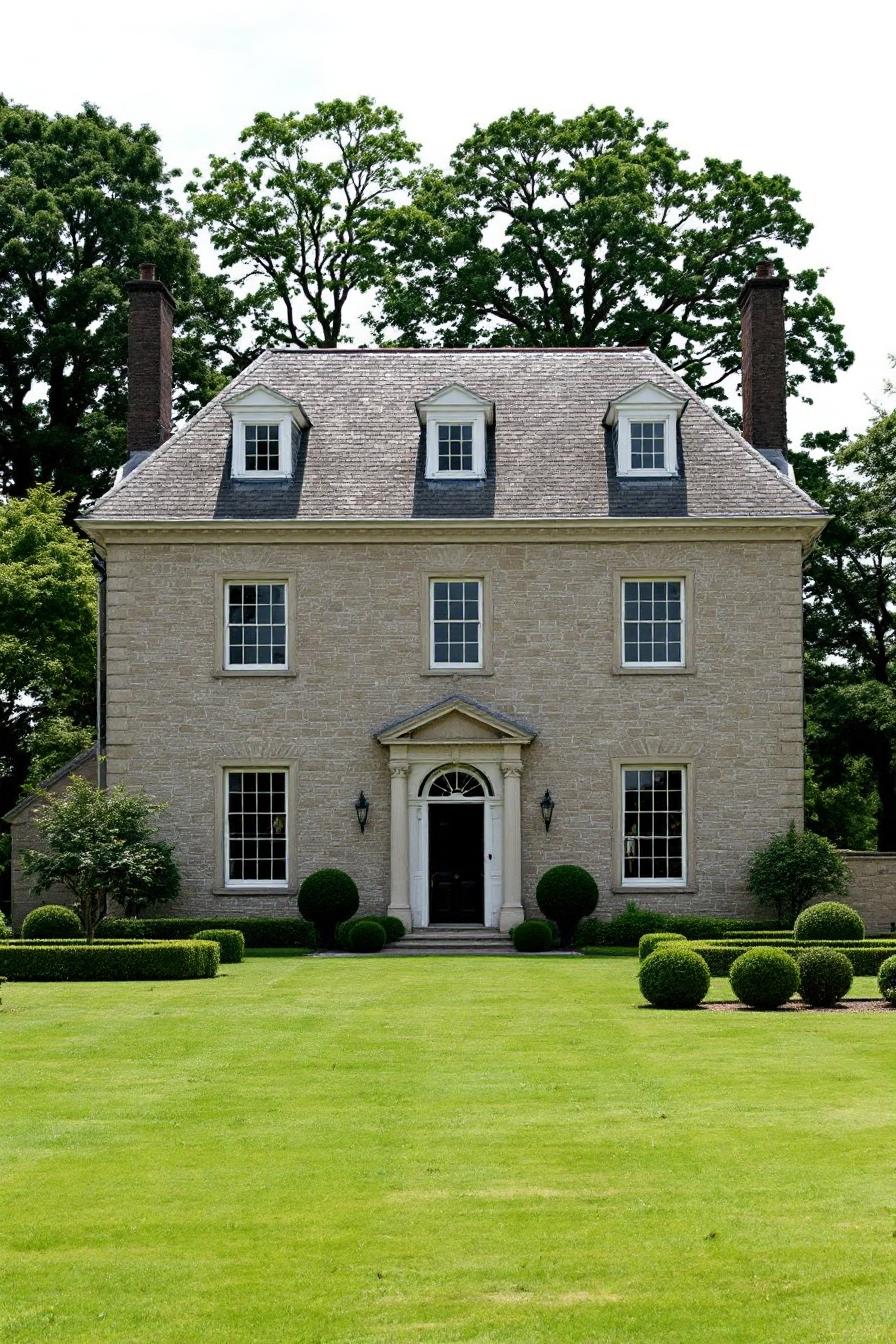 Classic Georgian House with Manicured Lawn