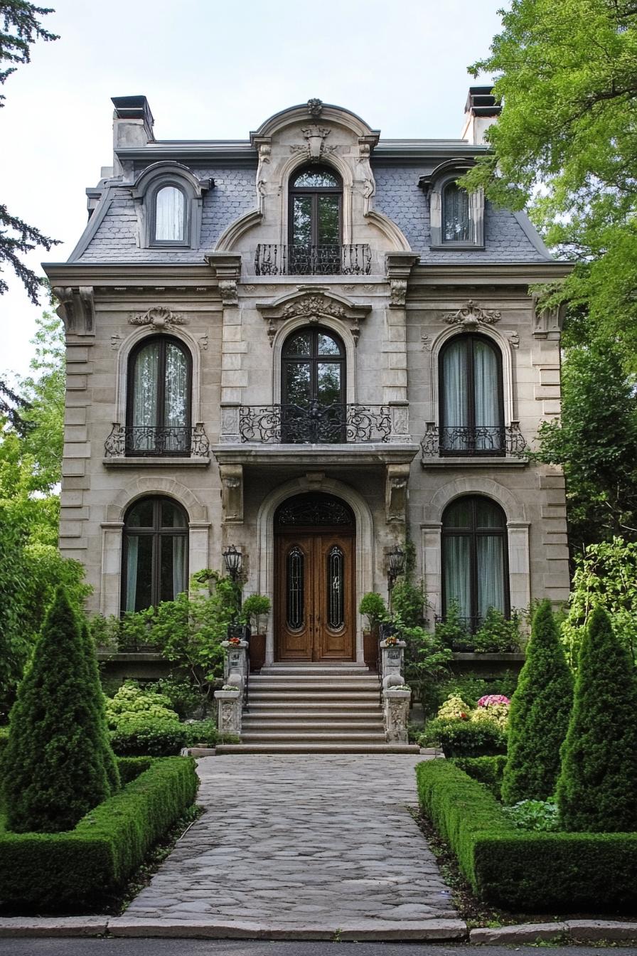 Classic French mansion with lush greenery