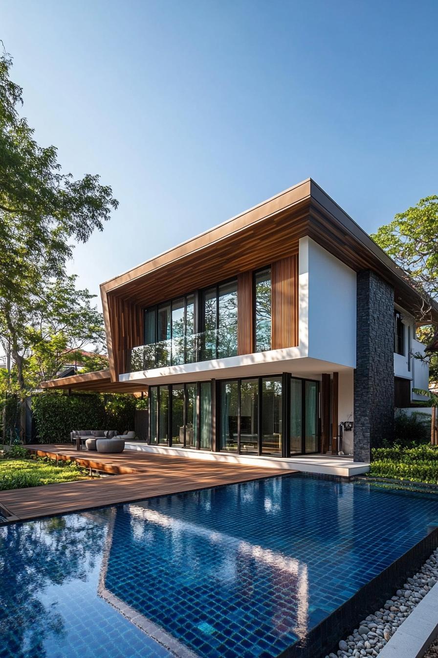 Modern Thai house with pool and wooden deck