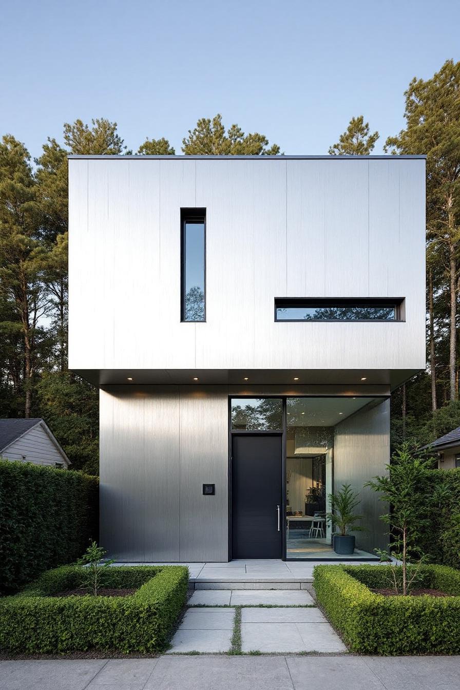 Sleek modern house with a glass facade and cube shape