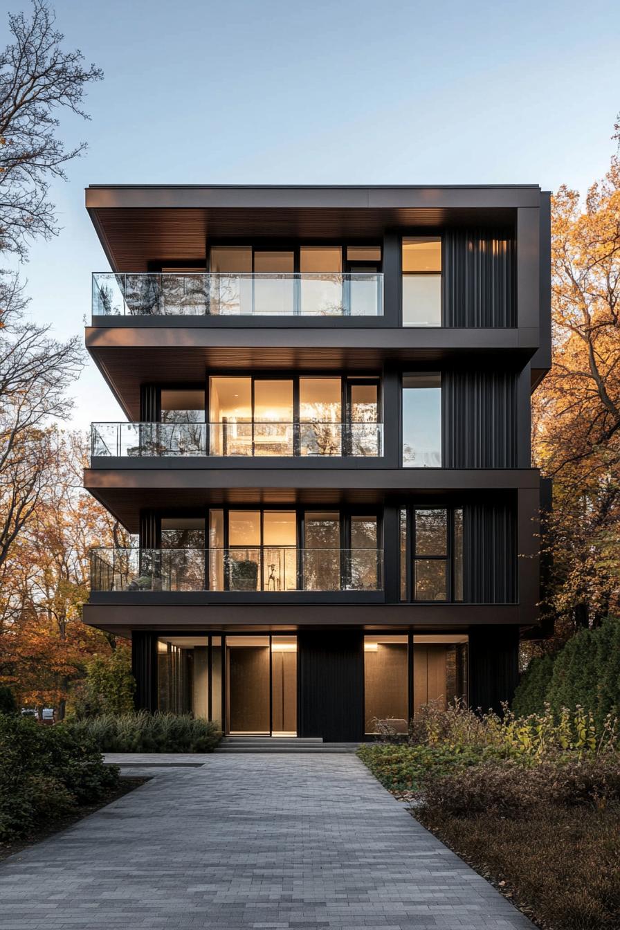 Sleek four-story building with glass balconies