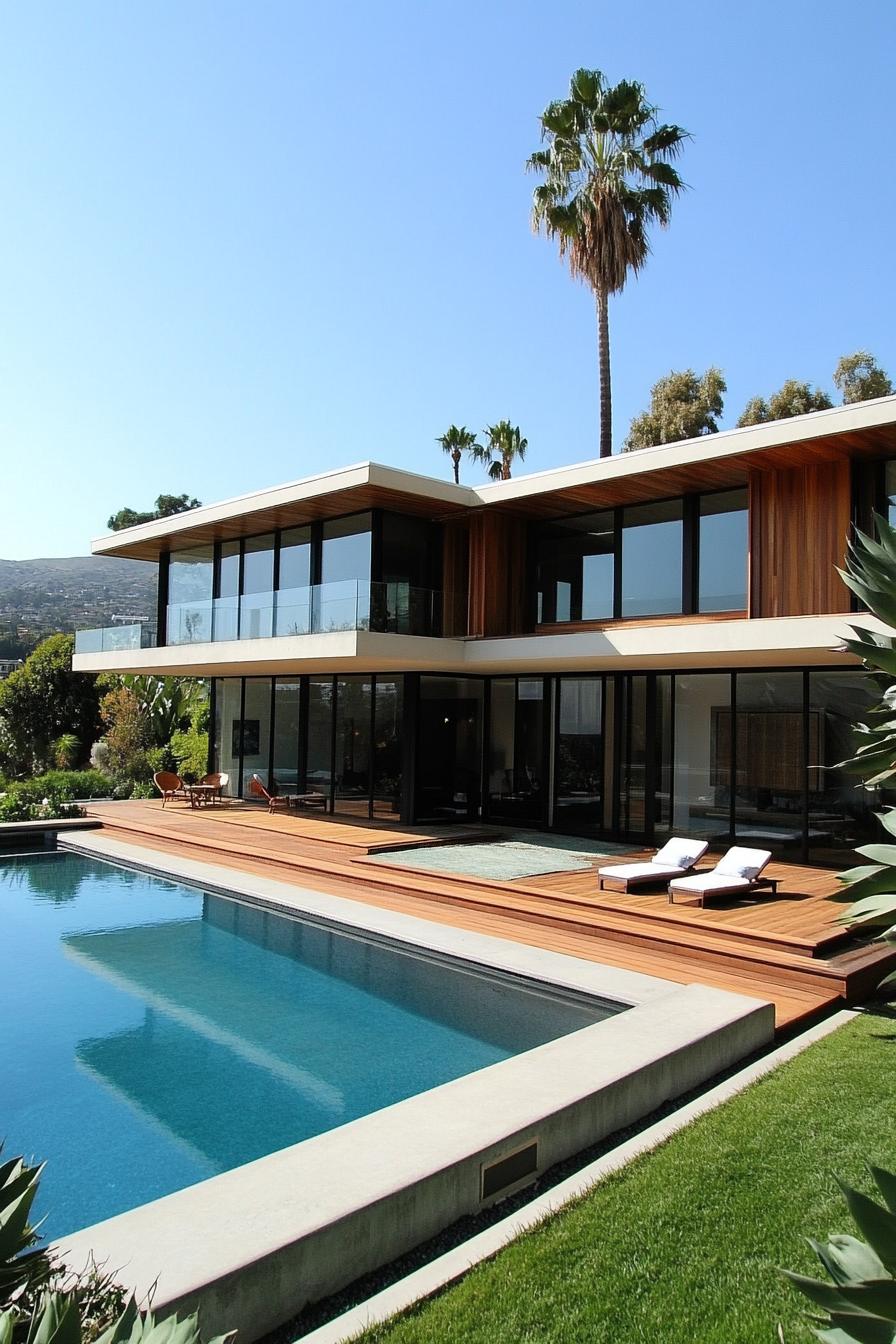 Contemporary house with glass walls and pool