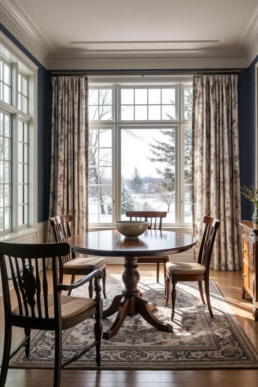 Charming colonial dining room with large windows