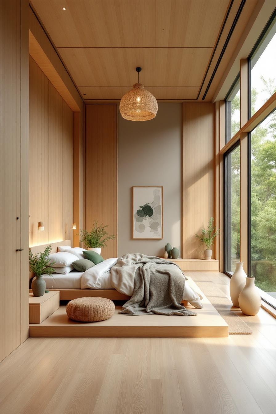 Bright bedroom with minimalist design and natural elements