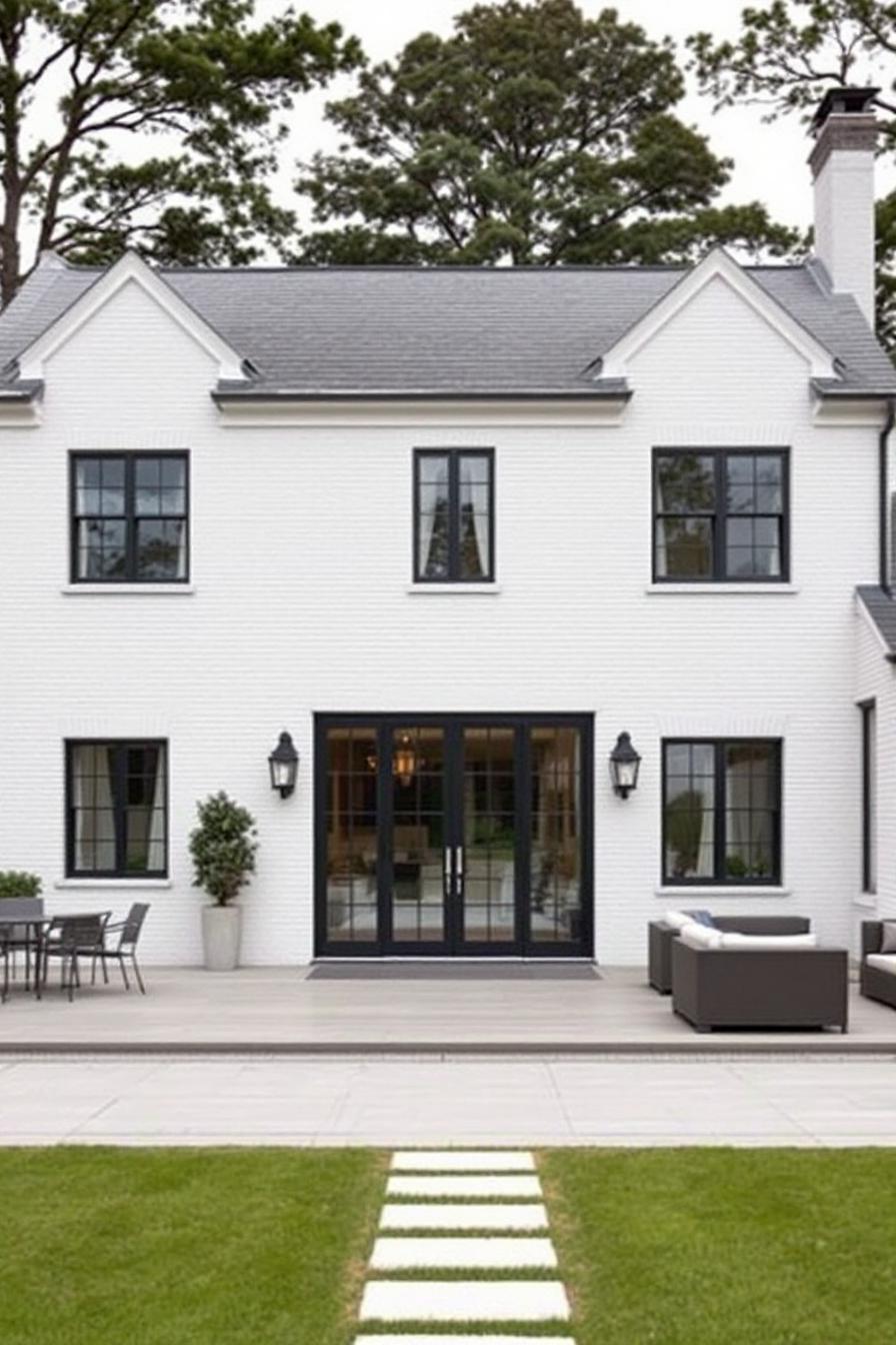 Elegant Georgian home with black window frames and white facade