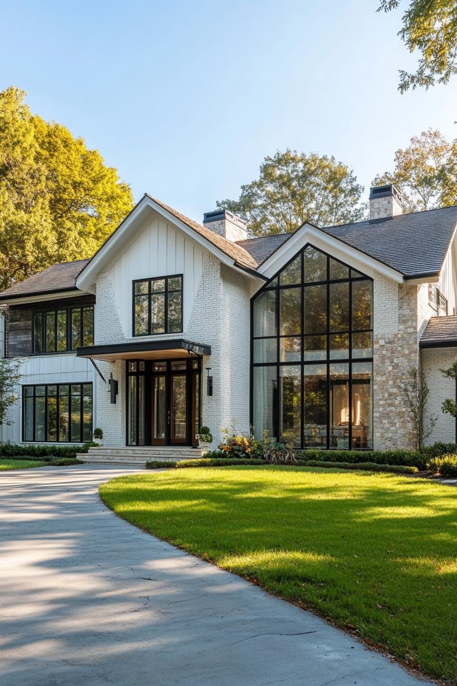 Modern house with large windows and a lush lawn