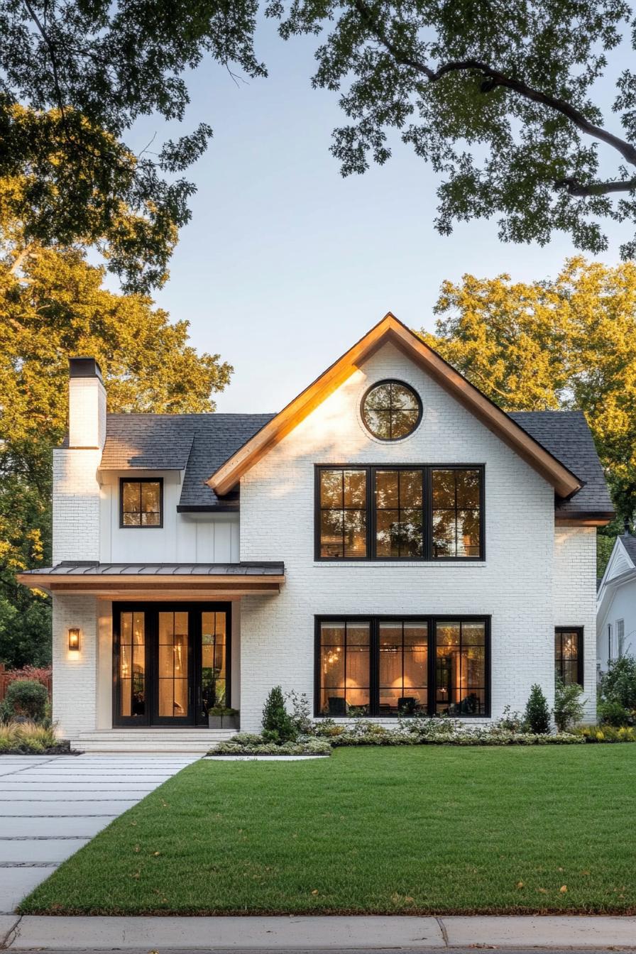 Modern house with a gabled roof and large windows