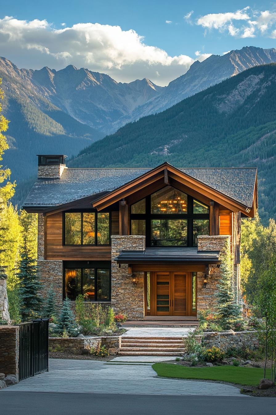 Charming stone and wood mountain house with a breathtaking backdrop