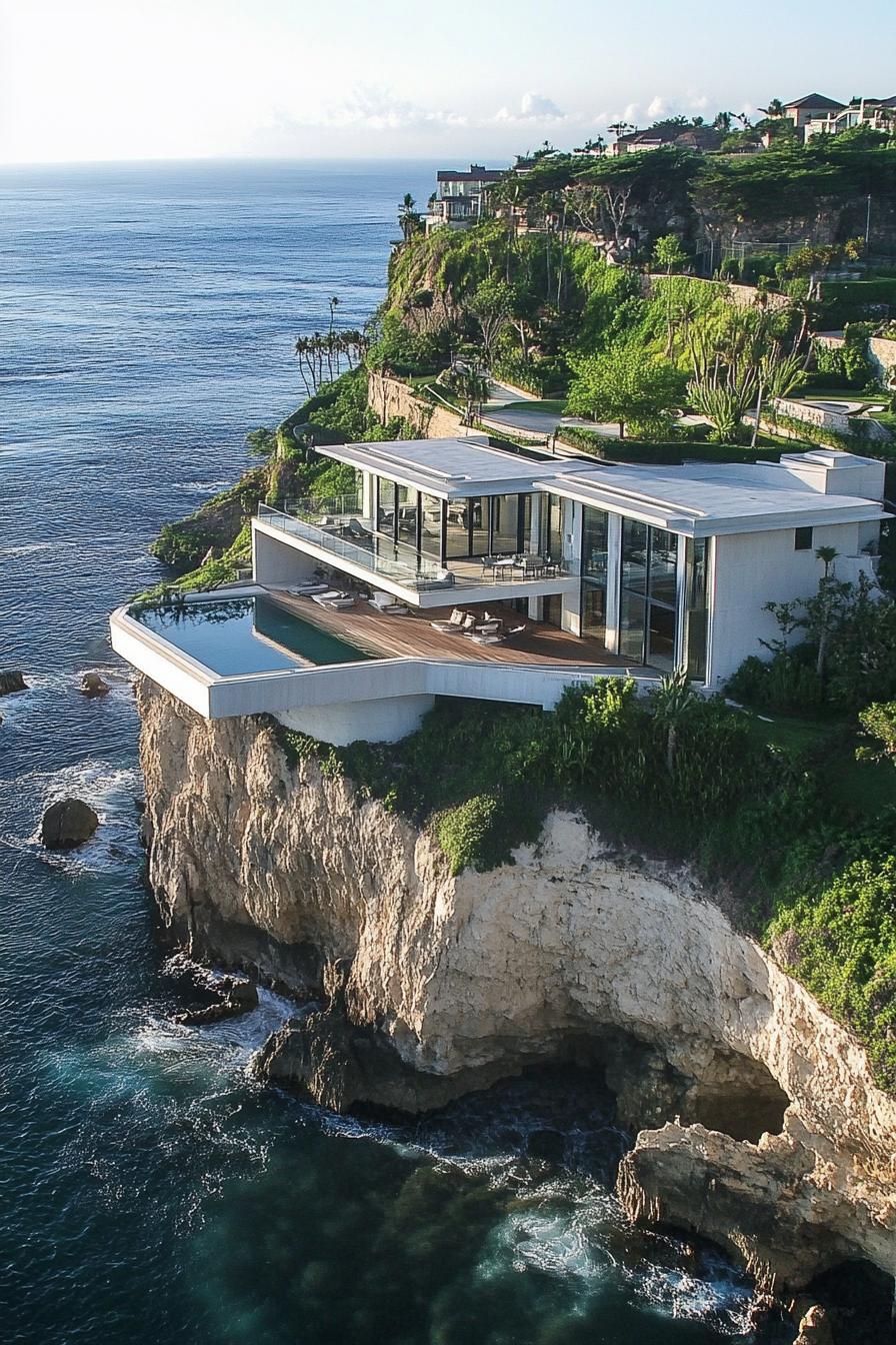 Modern villa perched on a cliff overlooking the sea