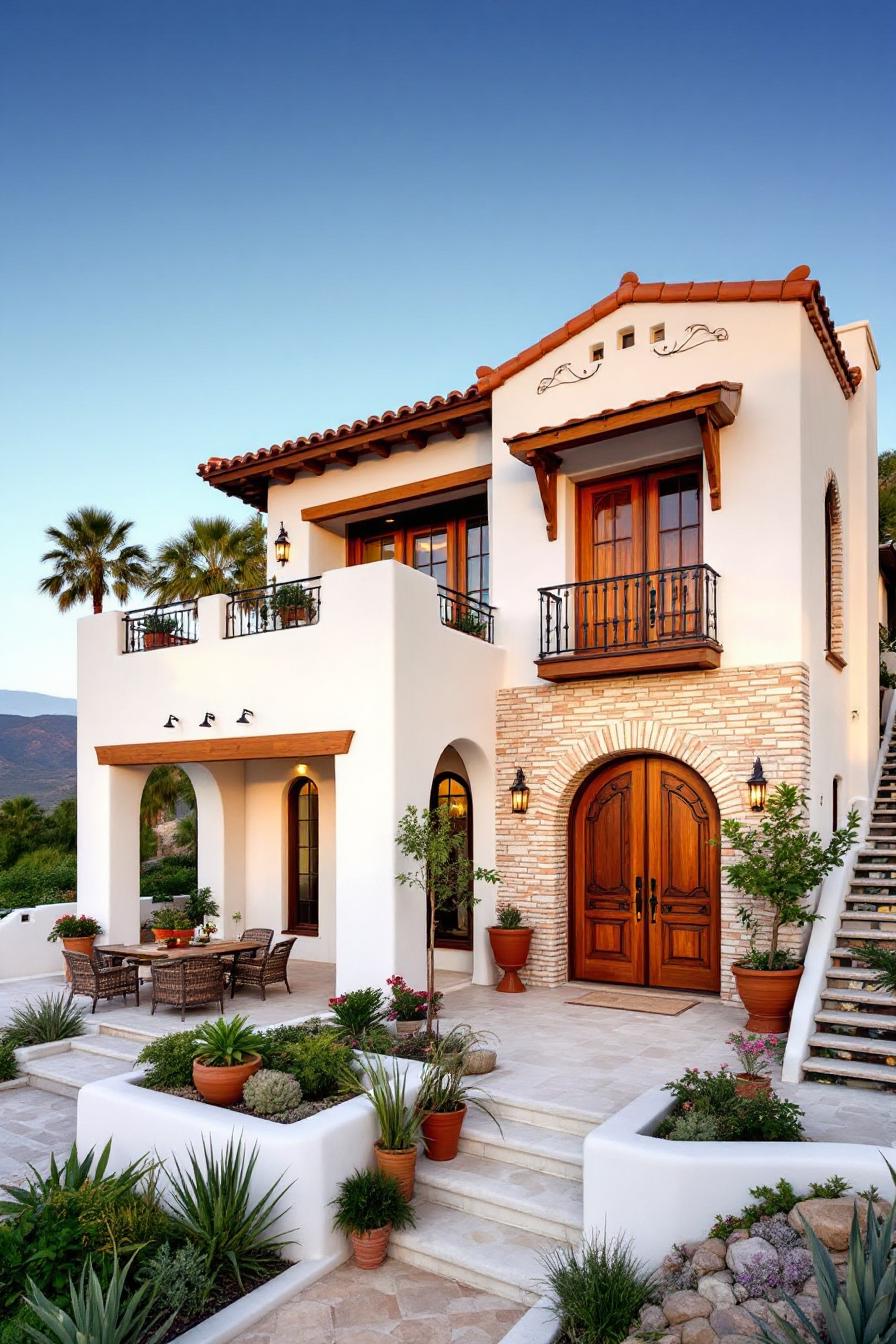 Elegant villa with terracotta roof and charming outdoor patio