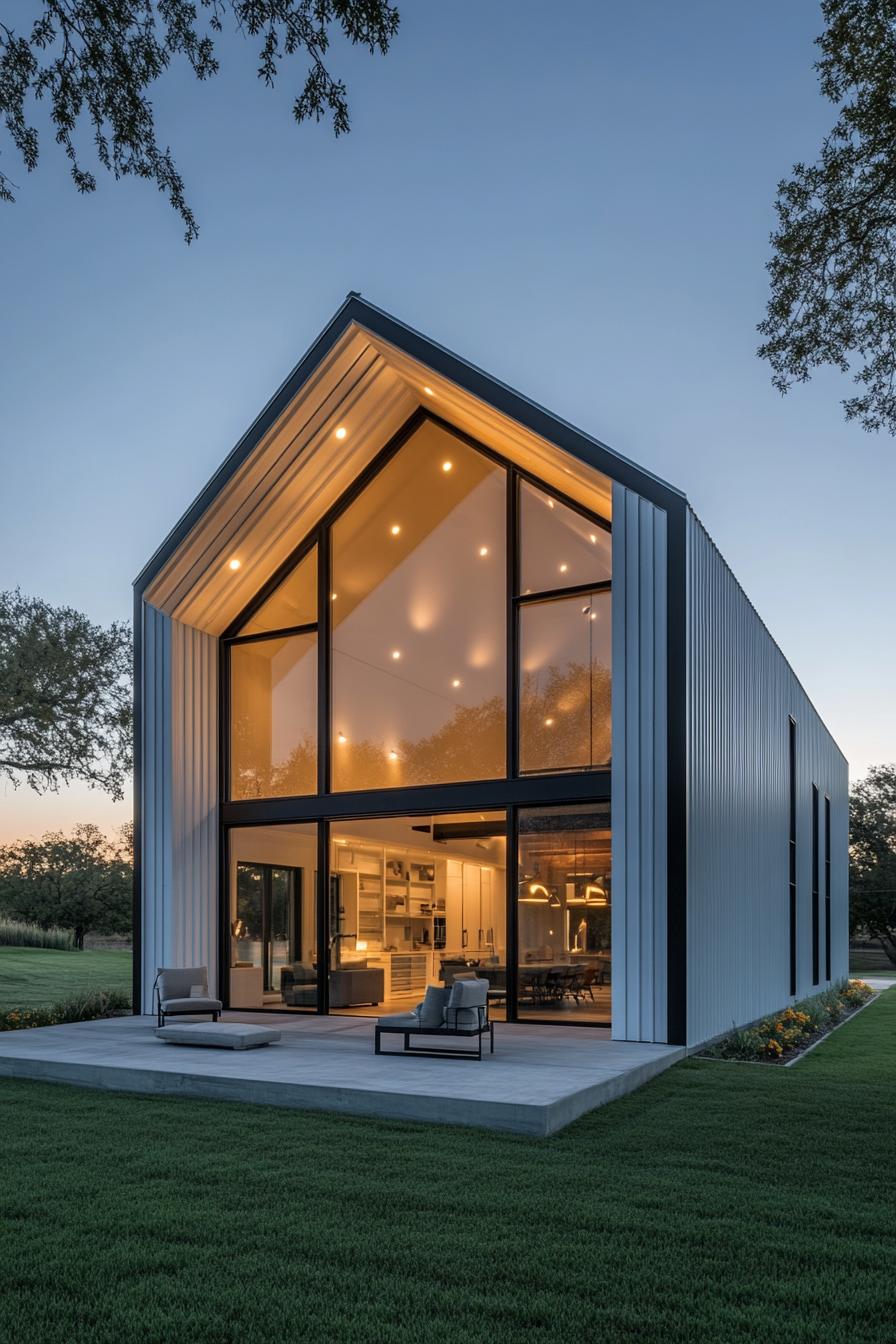 Modern barn home with large glass windows