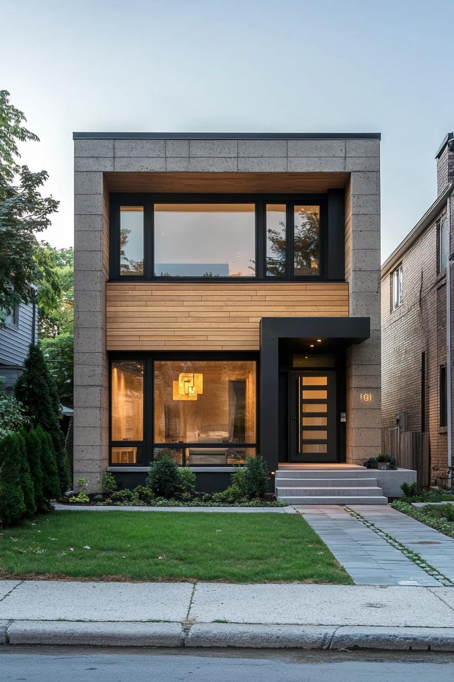 Modern house with a wooden and stone facade