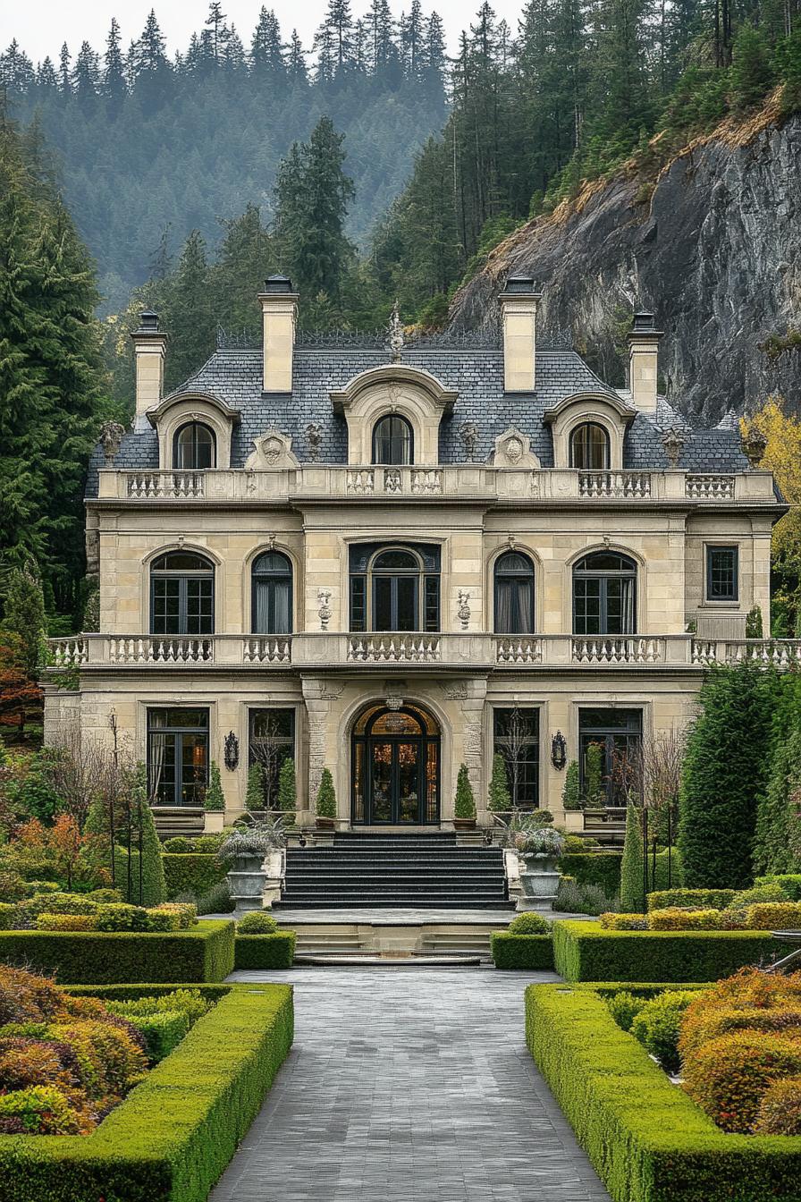 Majestic manor nestled among lush greenery