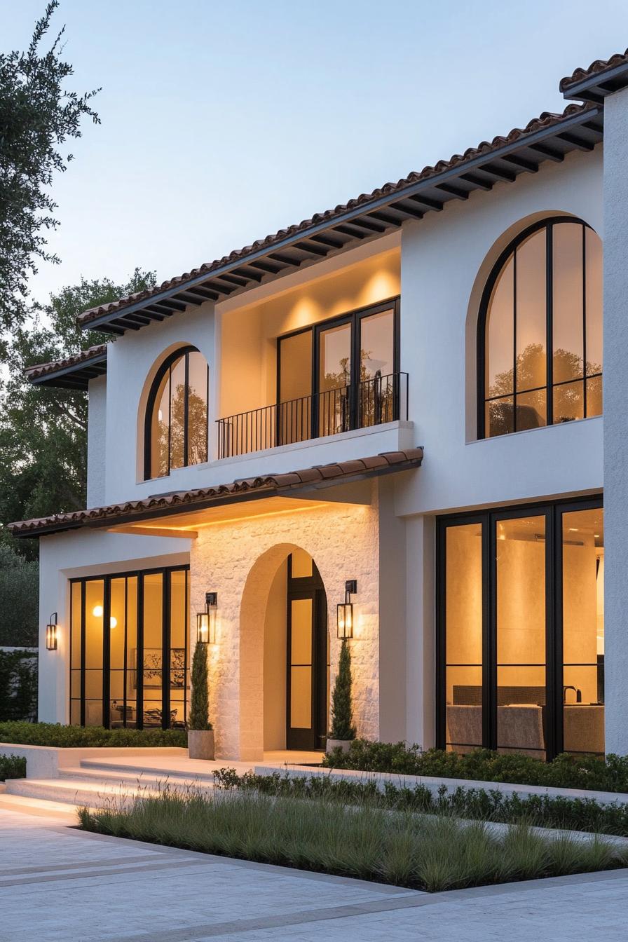 Elegant modern Mediterranean house with arched windows