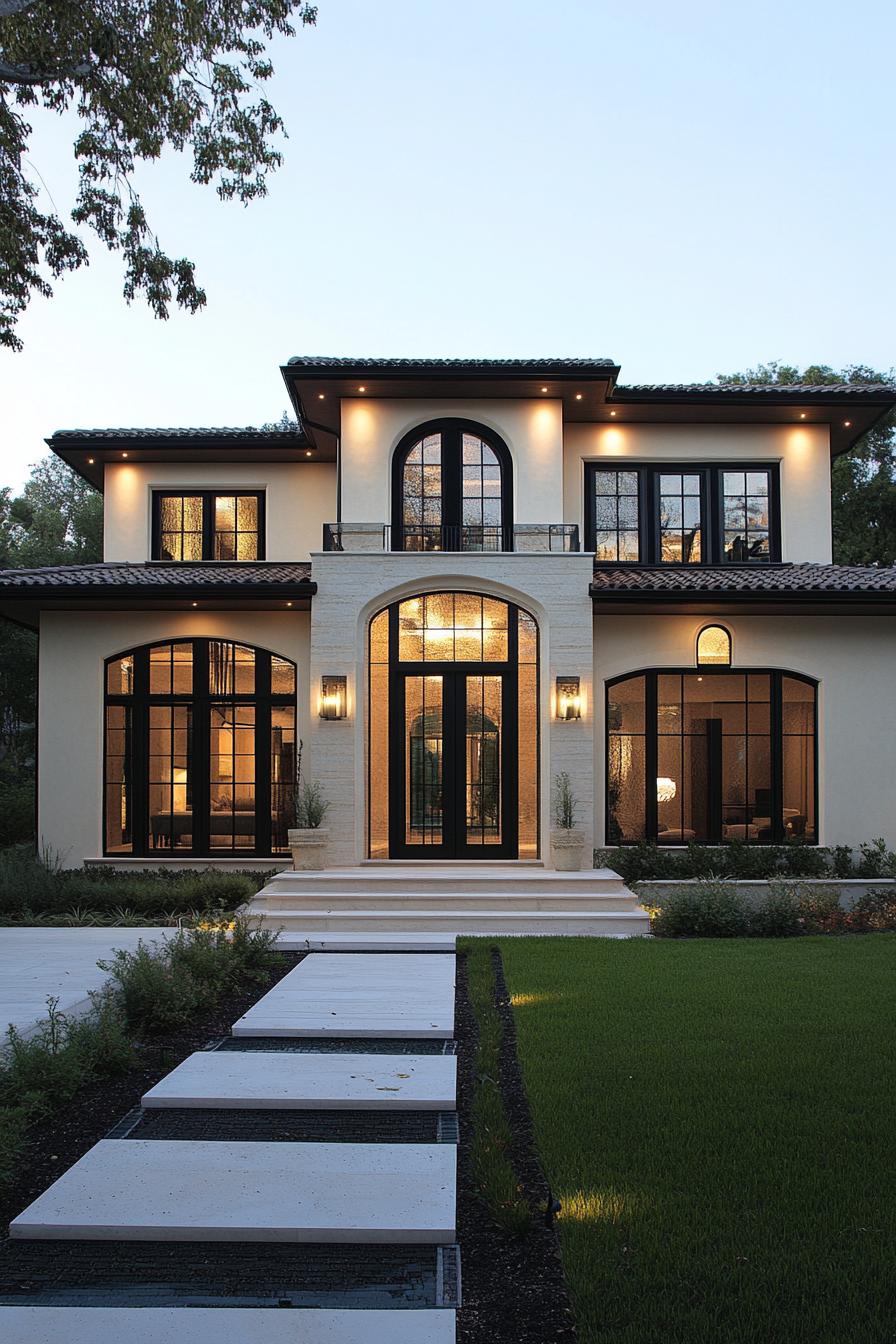 Mediterranean house with dark-framed windows