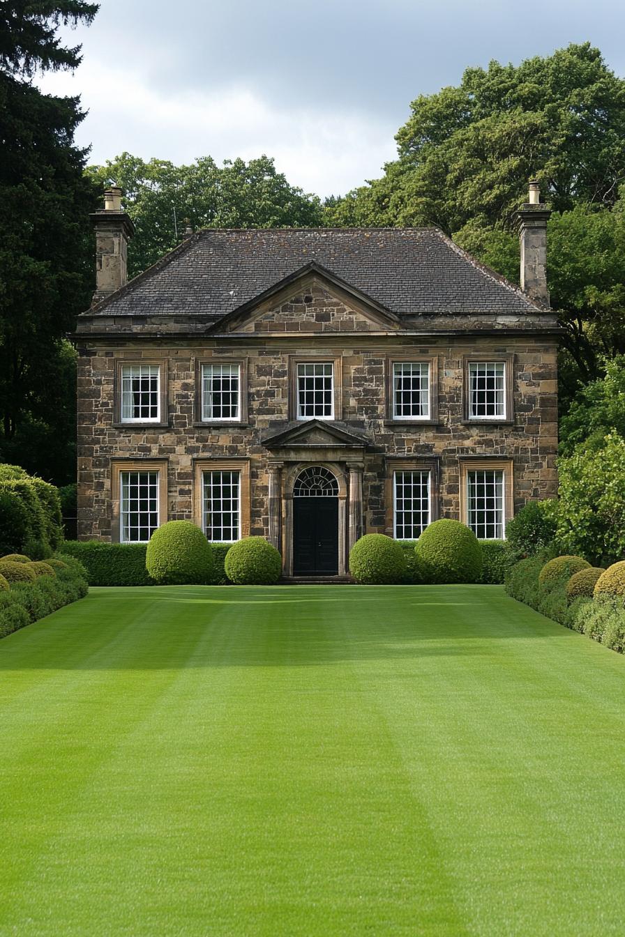 Front view of a Georgian house with manicured lawn