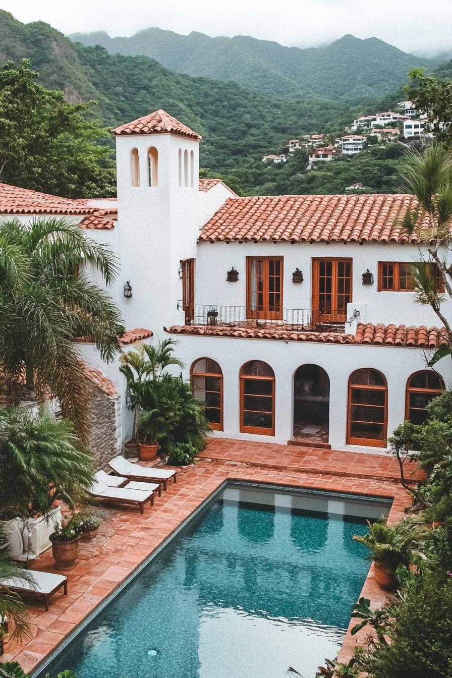 Mediterranean-style villa with terracotta roof and lush surroundings