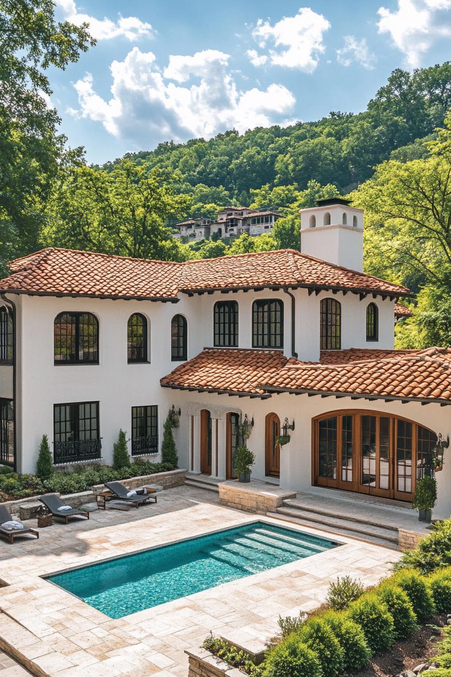 Mediterranean villa with terracotta roof and lush surroundings