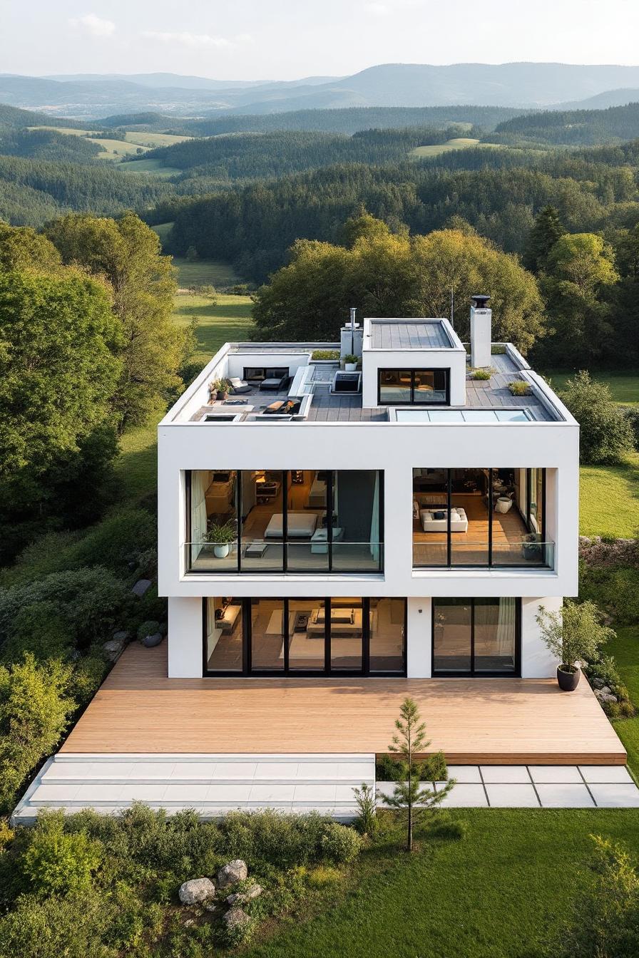 Modern house with large windows and a rooftop terrace