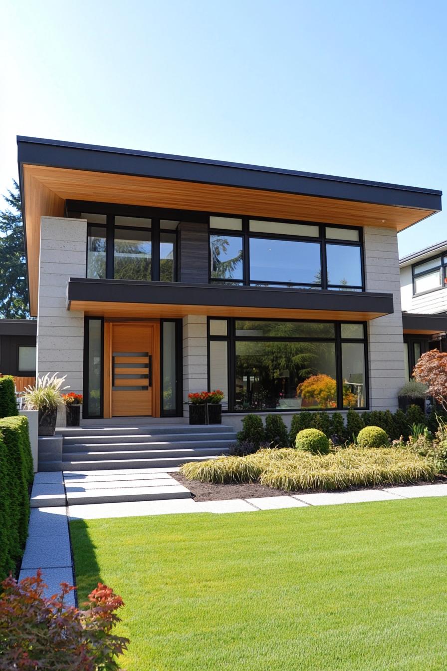 Modern house with wooden accents and large windows