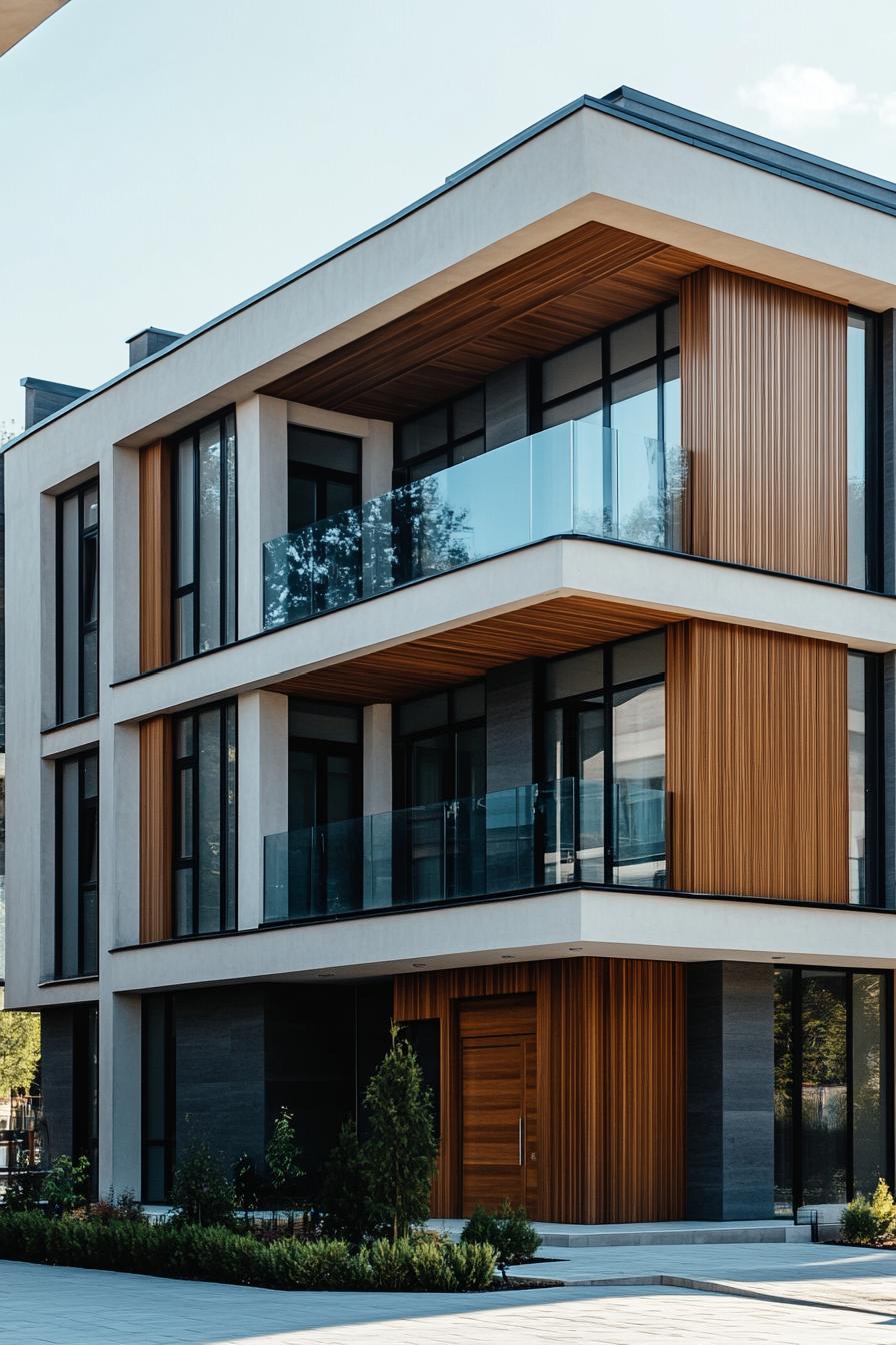 Modern residential building with wood and glass design