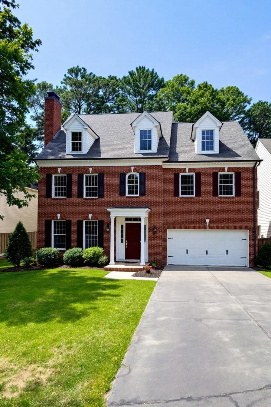 Classic Georgian house with black shutters and driveway