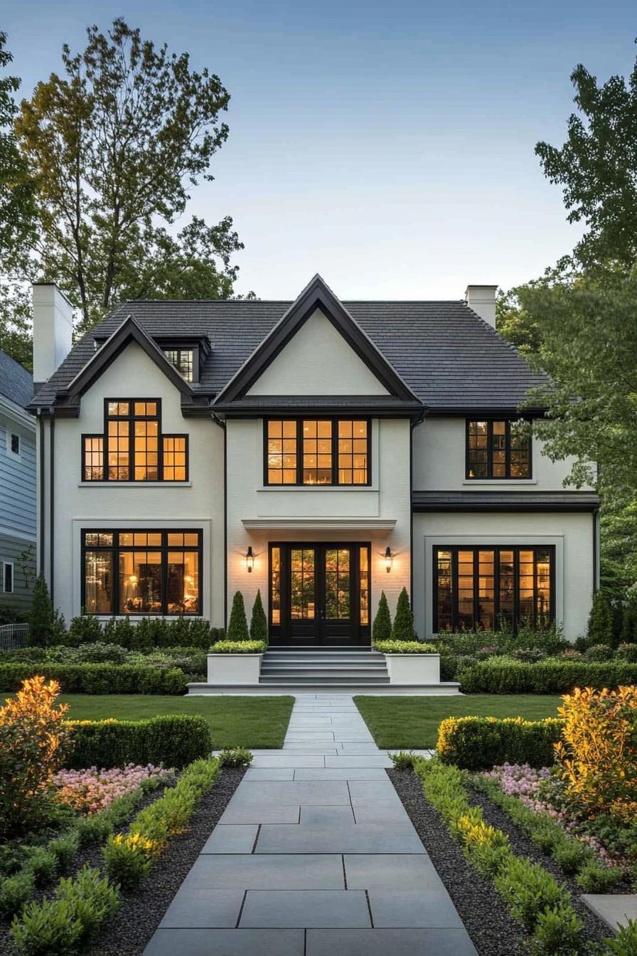 Charming home with symmetrical windows and lush garden