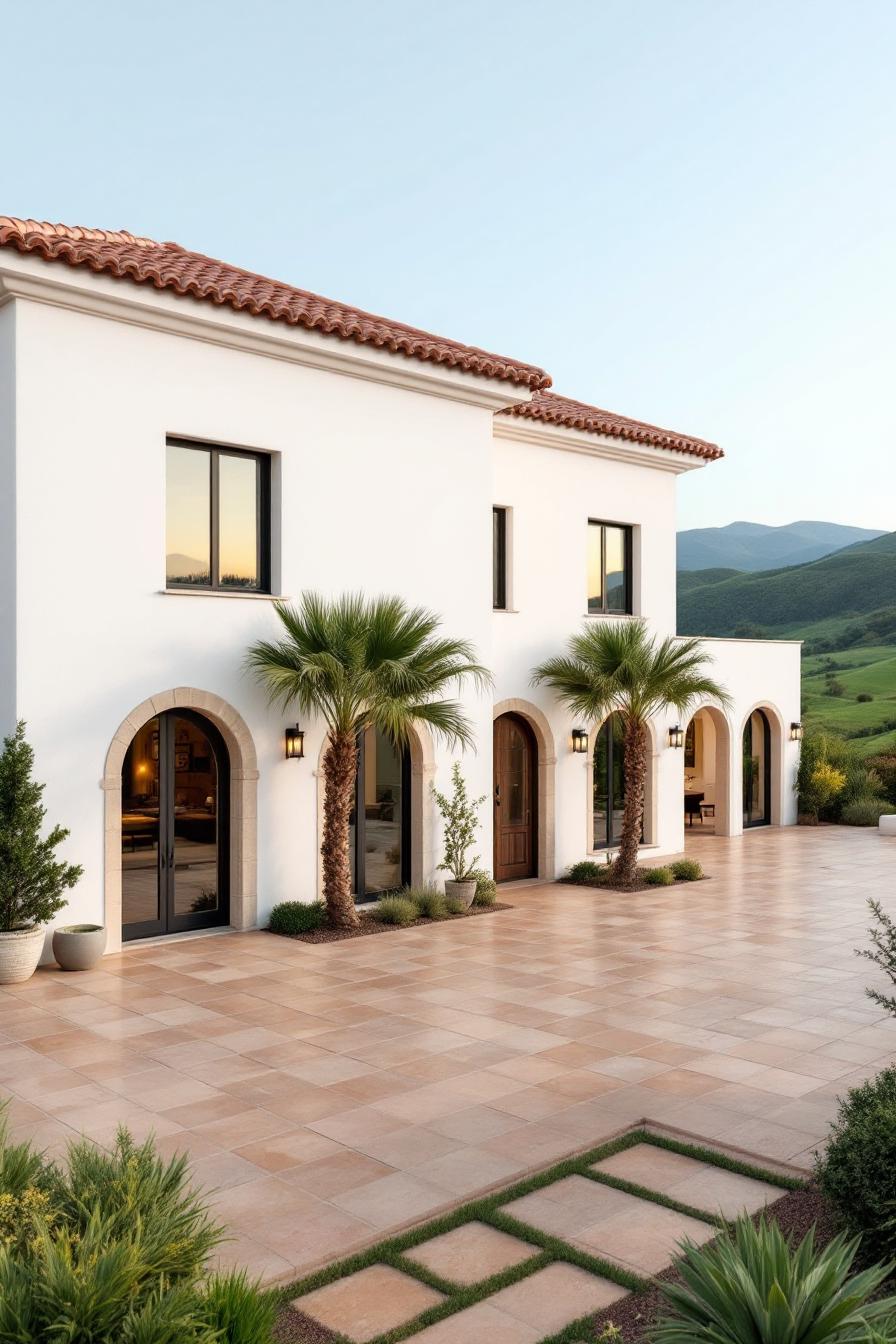 Elegant Mediterranean villa with terracotta roof and palm trees