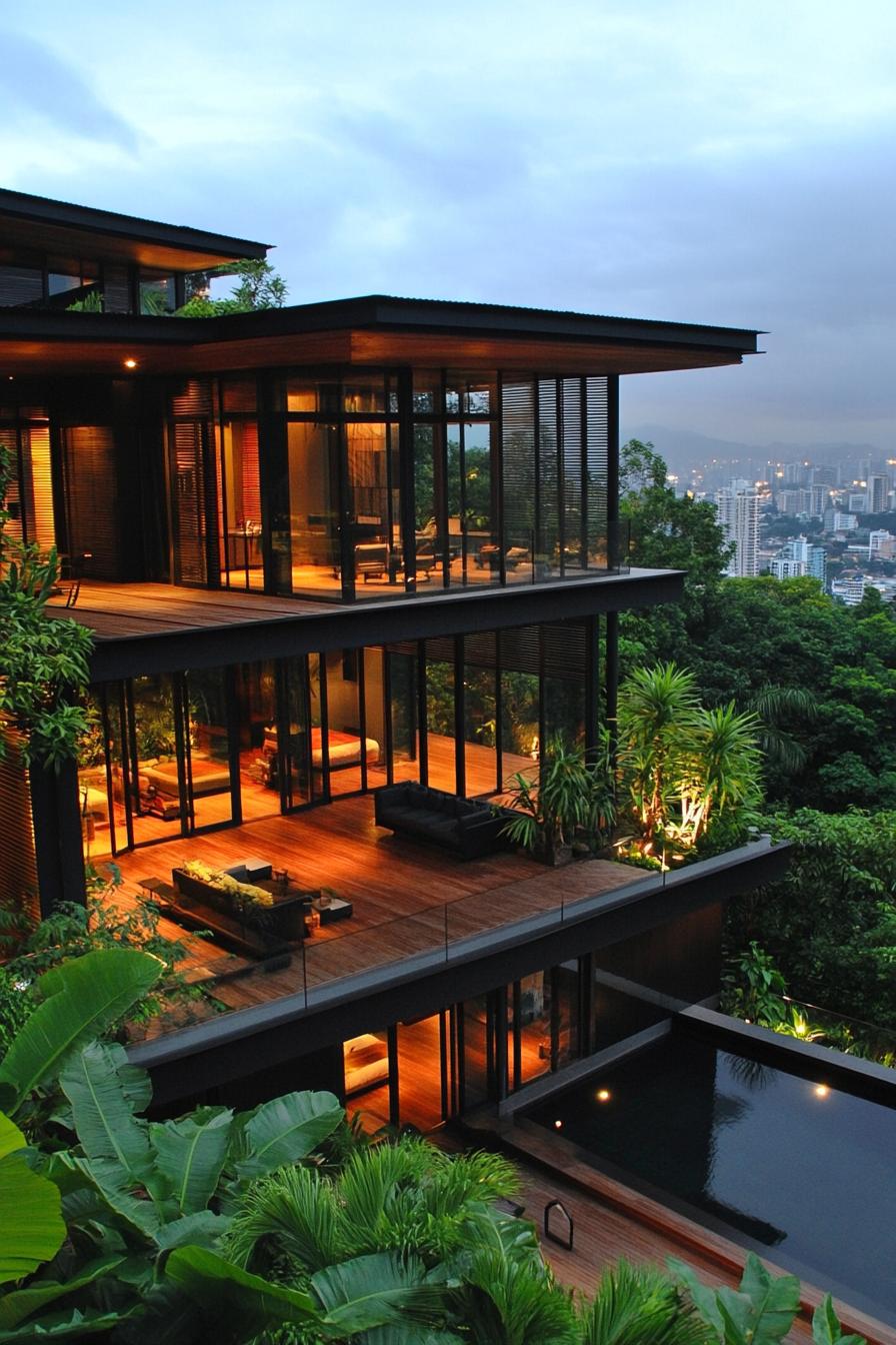 A modern Thai house with city views and lush greenery