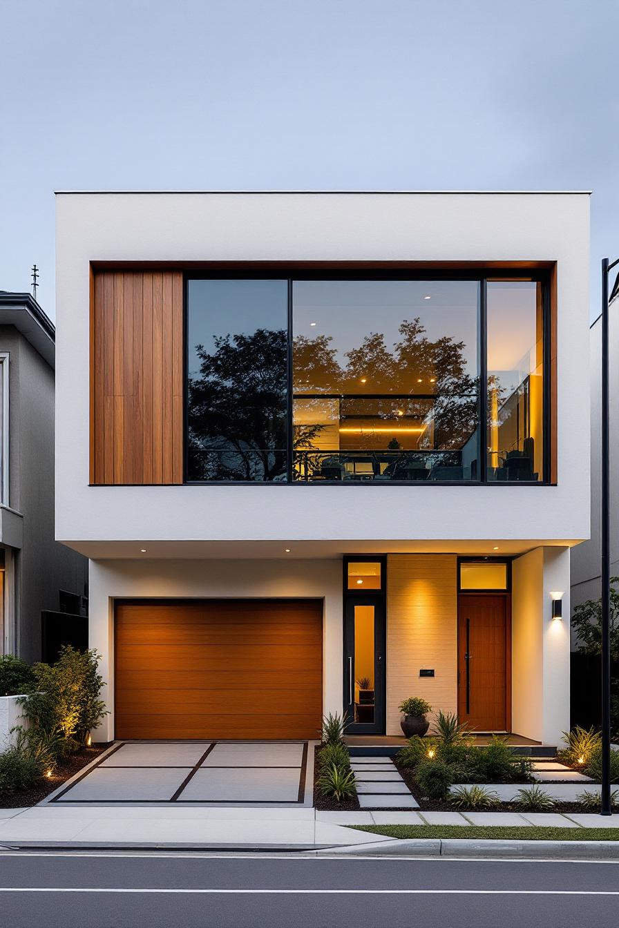 Modern house facade with wood accents