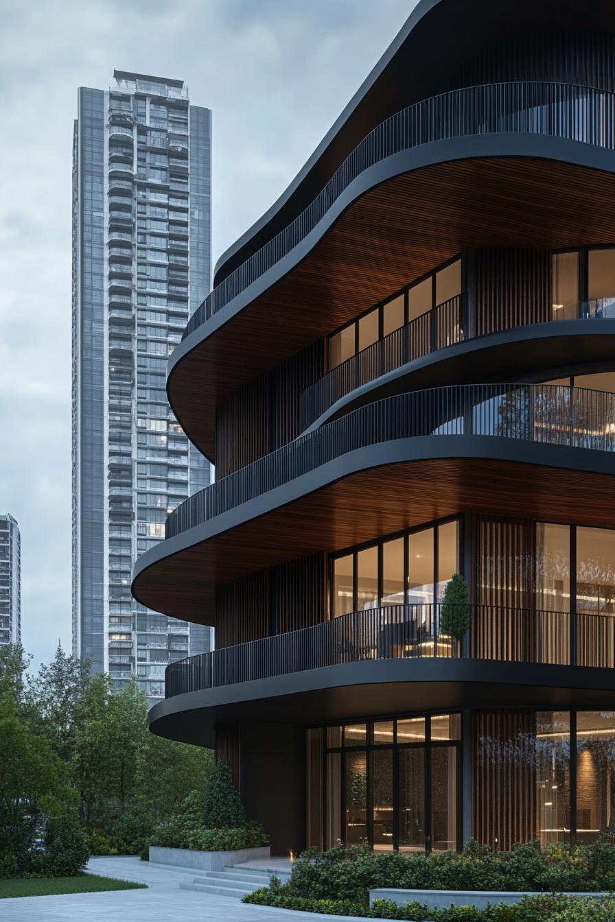 Modern residential building with curved architecture