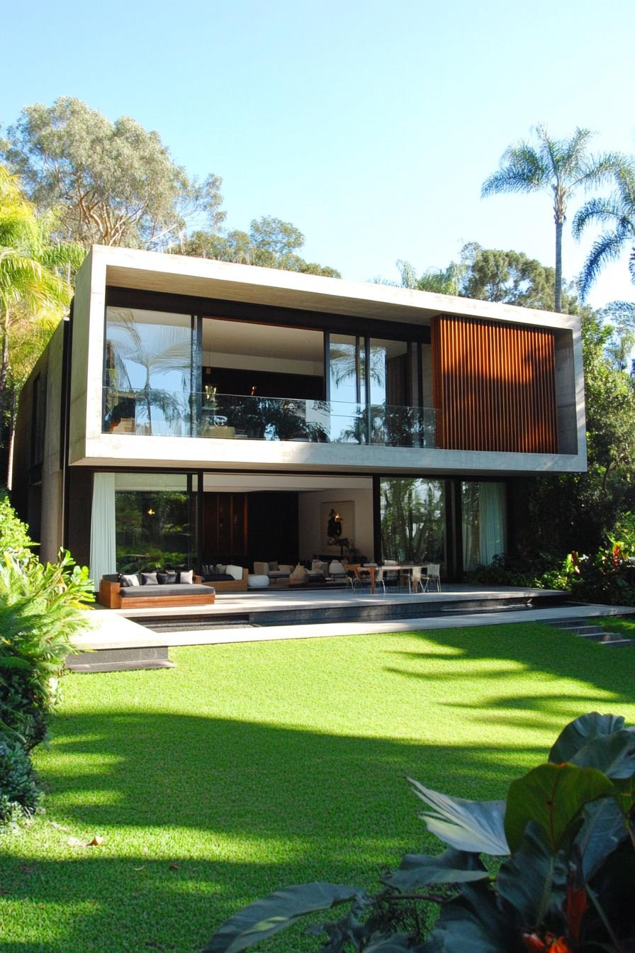 Contemporary house with glass façade in a tropical setting