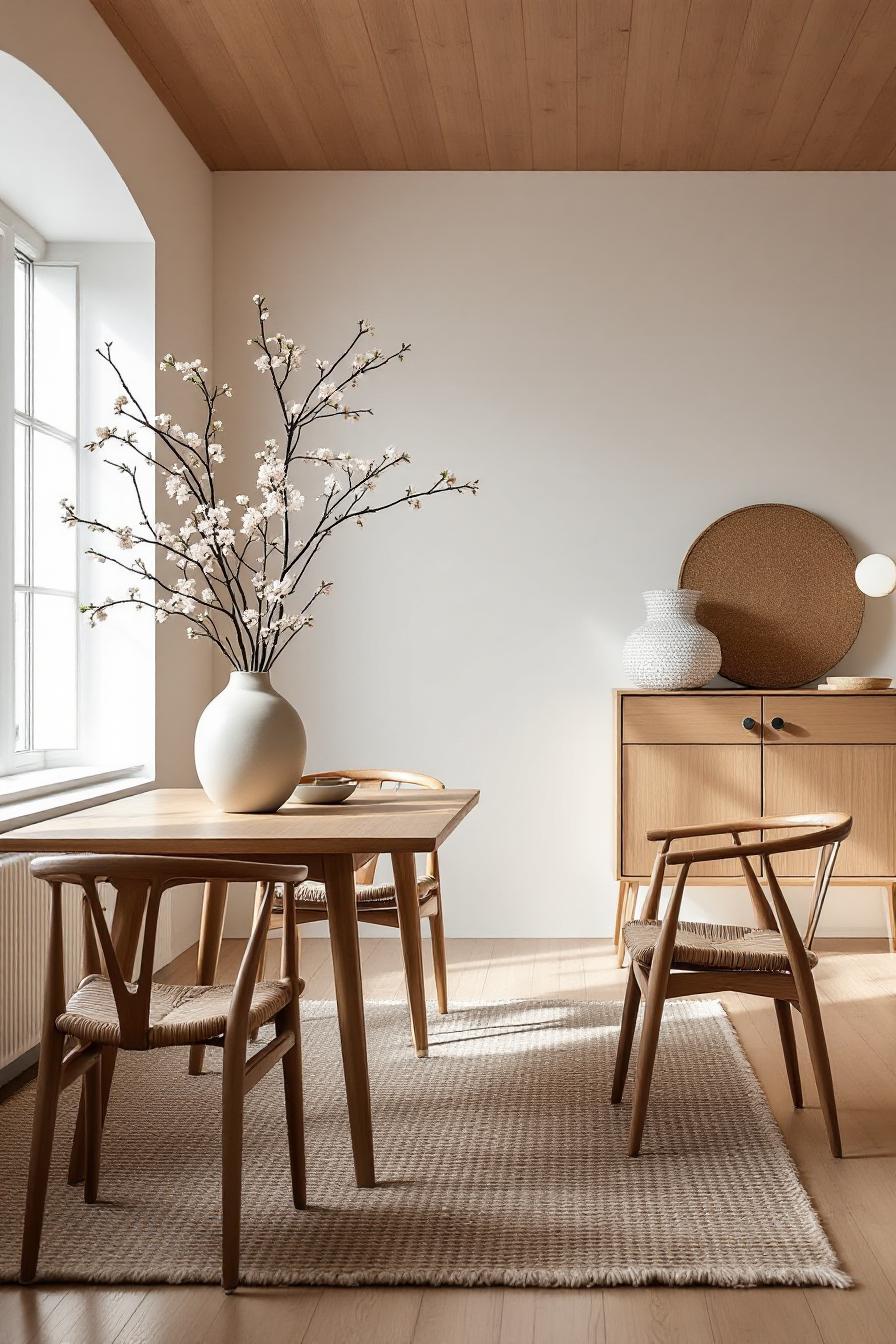 Elegant wooden dining area with soft lighting