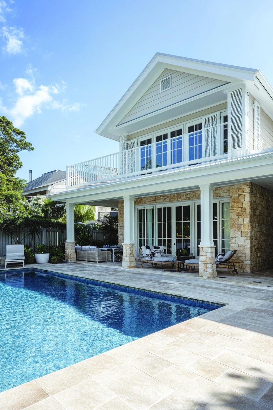 Two-story house with a pool and spacious patio