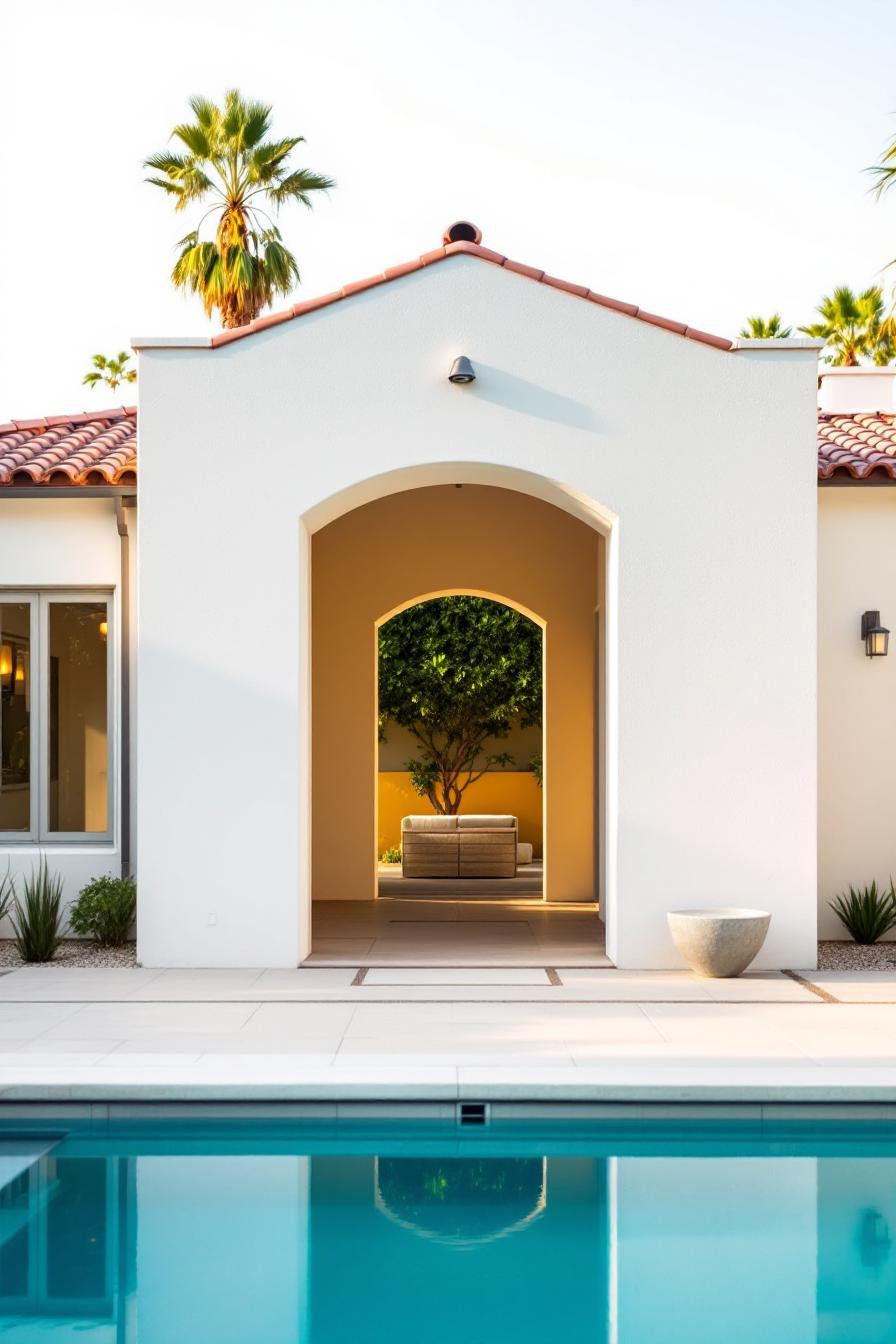 Spanish bungalow with pool and archway