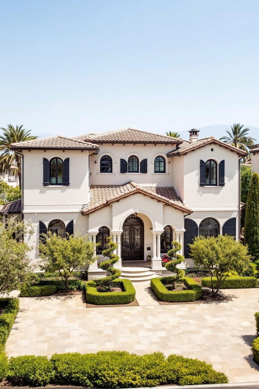 Elegant Mediterranean villa with terracotta roofs and lush greenery