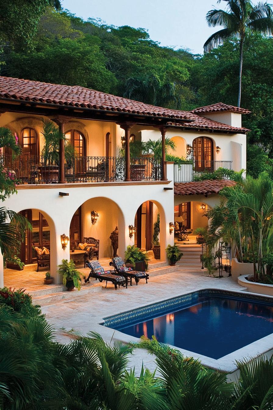 Tropical villa with arches and pool