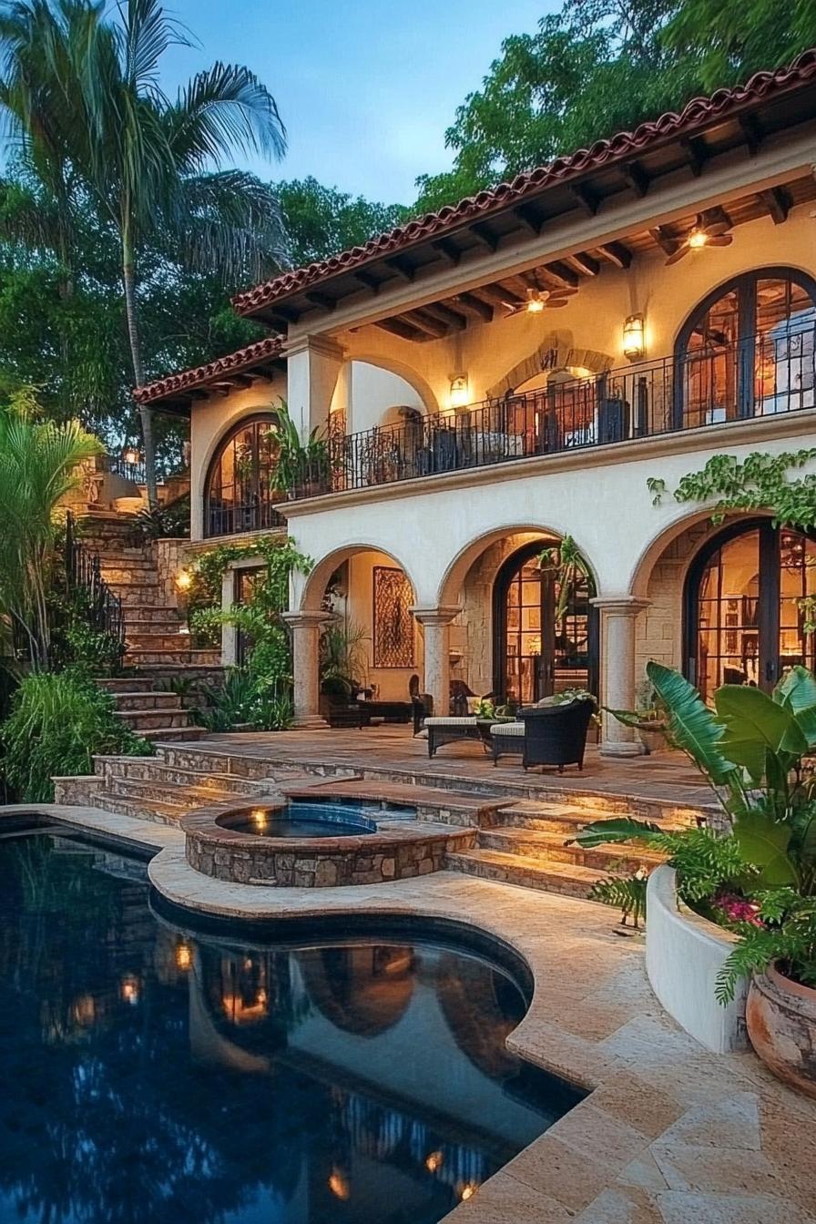 Elegant Mexican home with arched terraces