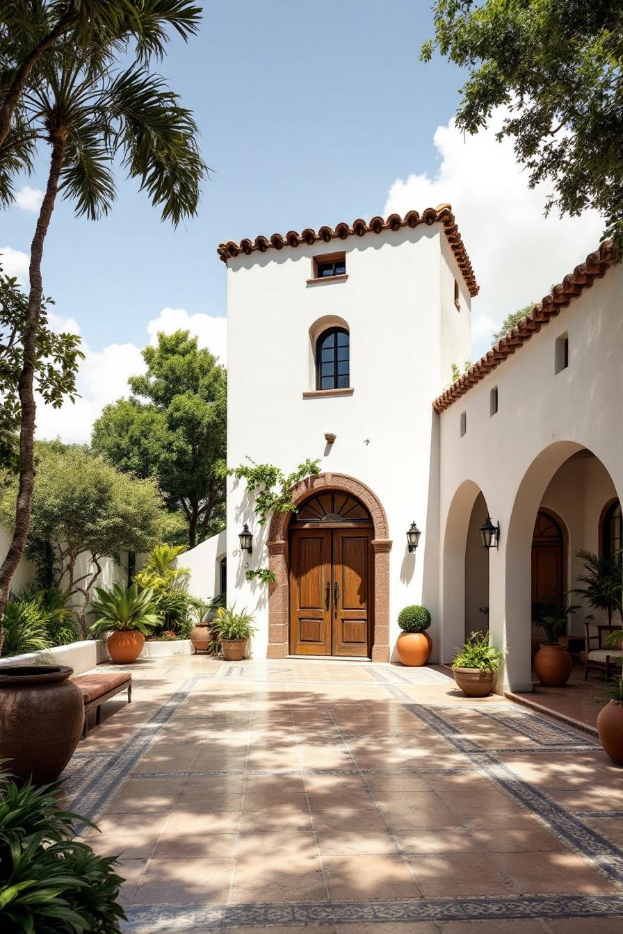 Elegant courtyard entrance with terracotta pots