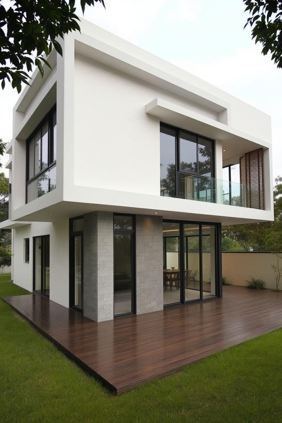 Modern Thai house with angular design and large windows