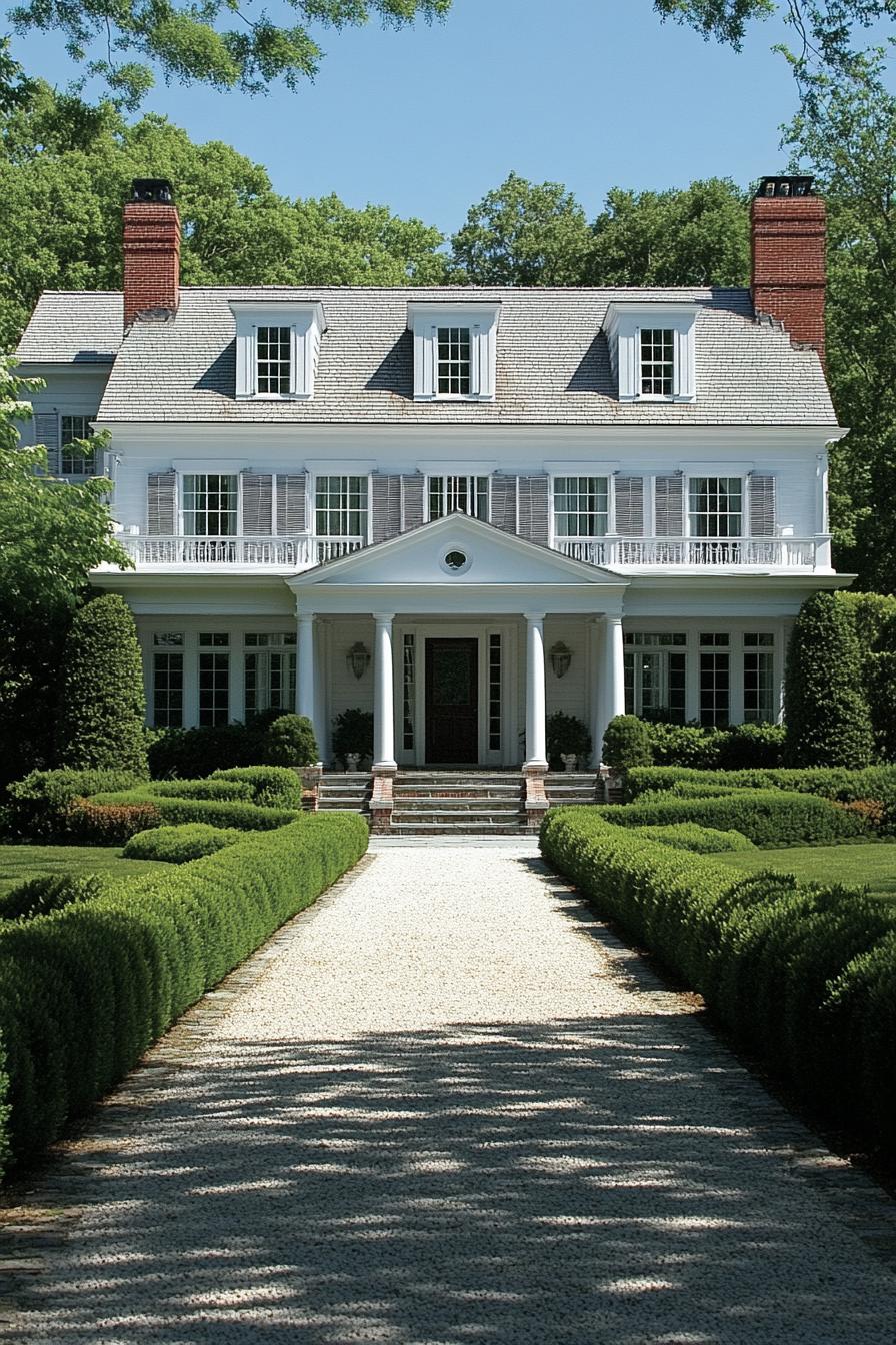 Classic white mansion with shutters and columns