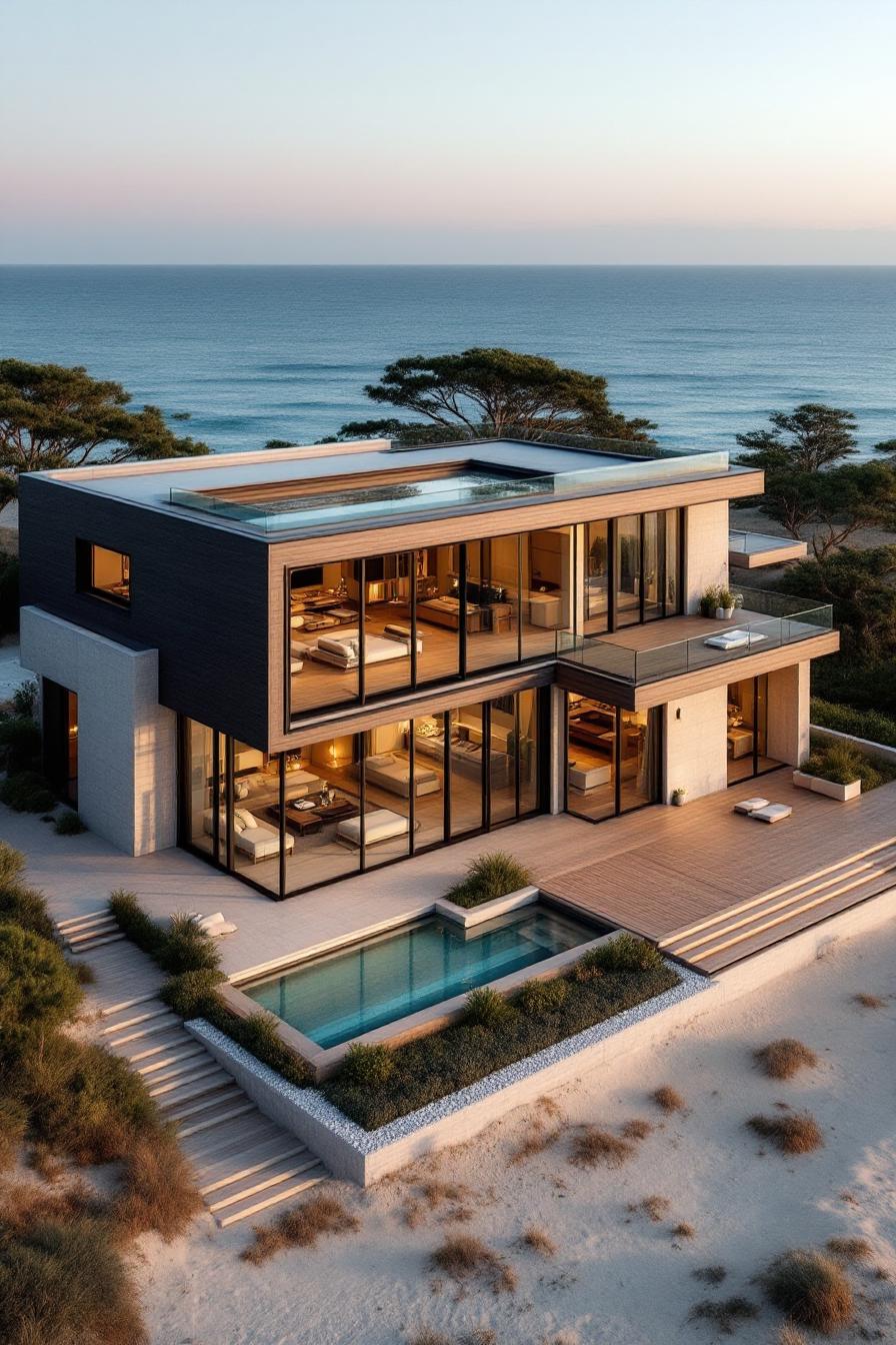 Modern beach house with pool and ocean view