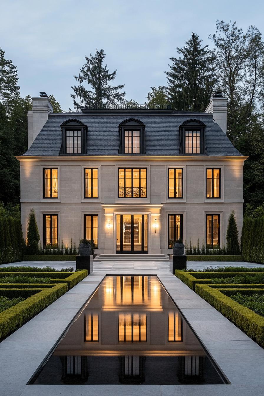 Modern French exterior with mirrored pool