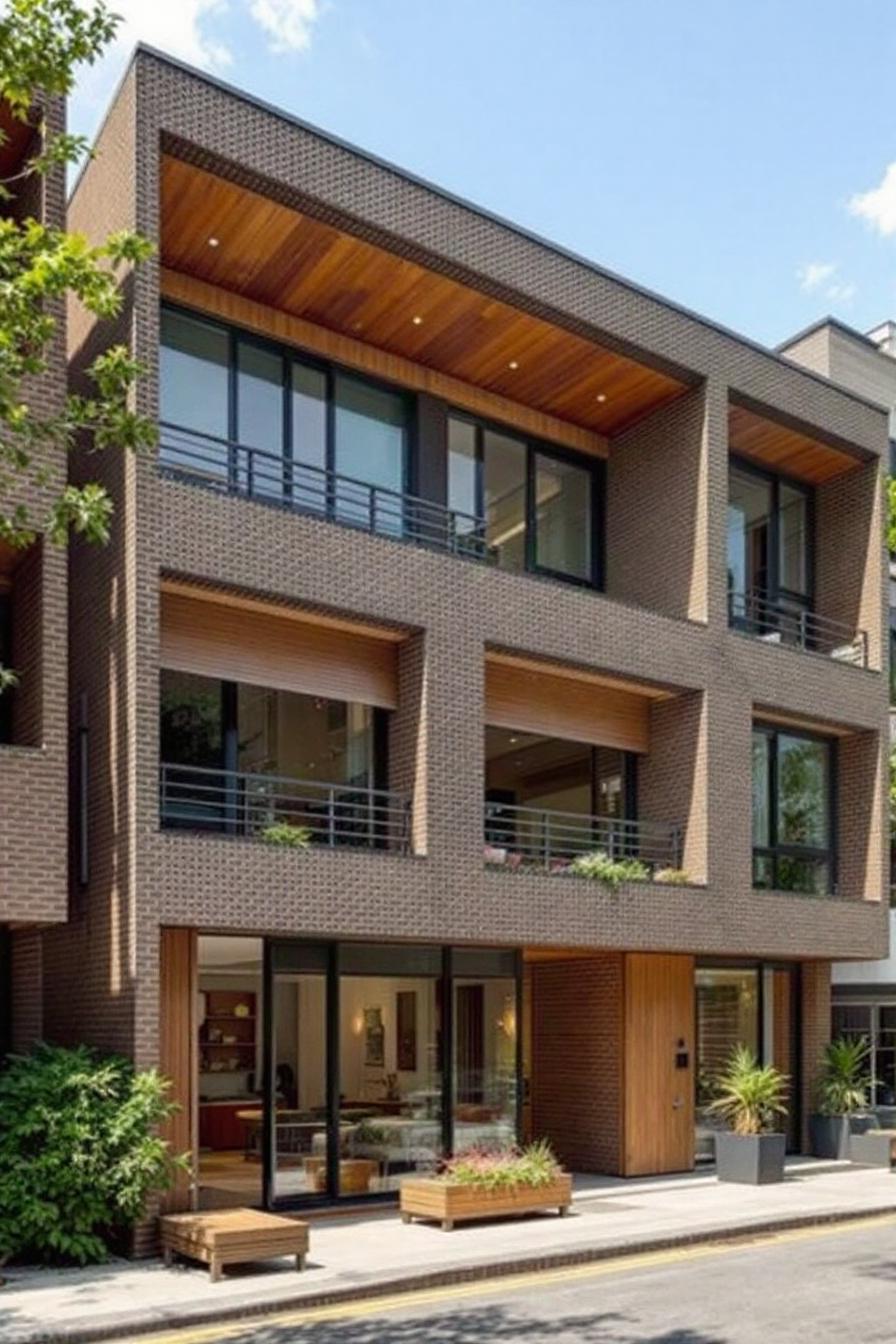 Three-Story Brick Building with Wooden Accents