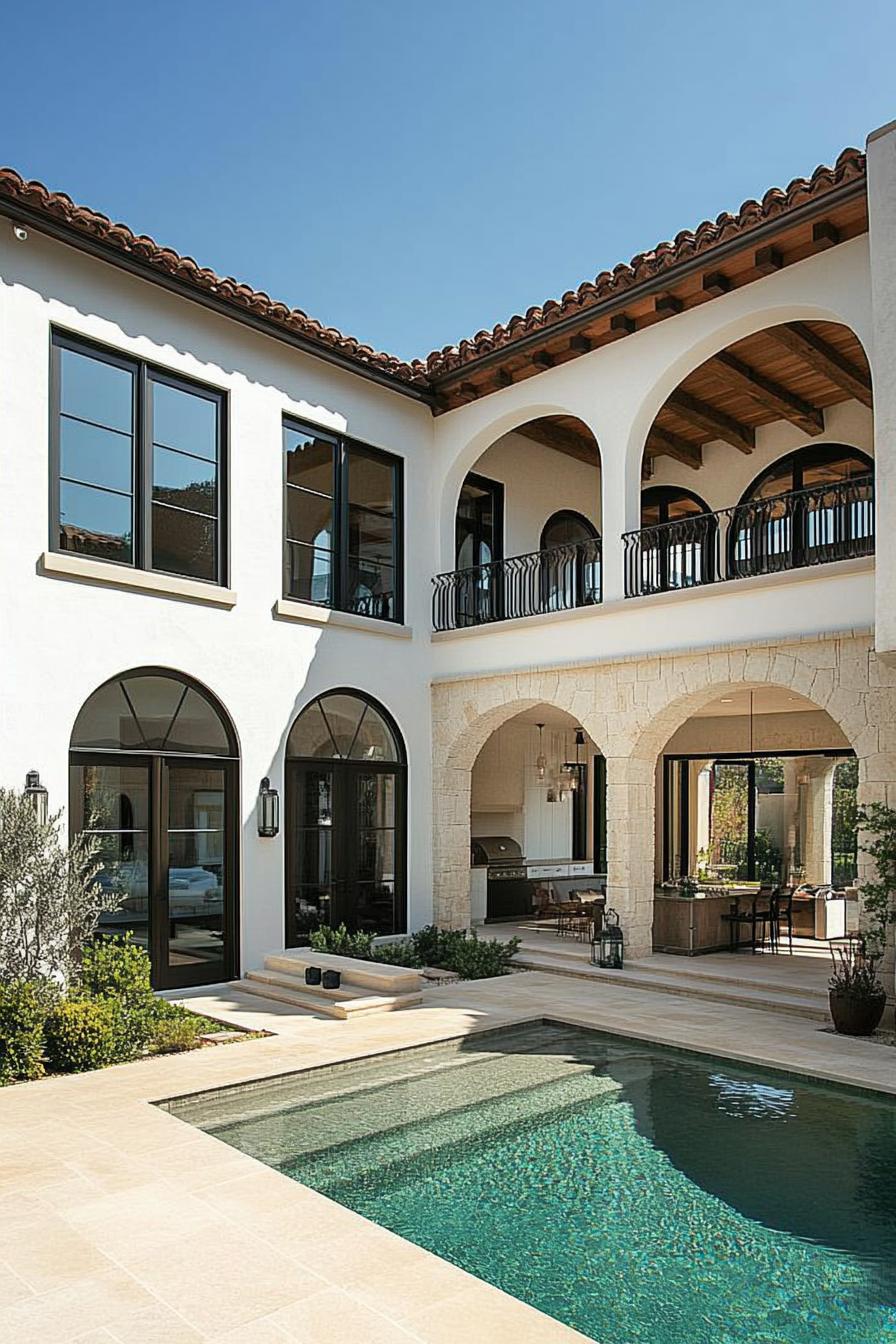 Contemporary home with Mediterranean flair and stone arches