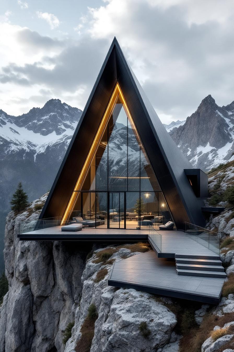 A-Frame House on Cliff with Mountain View